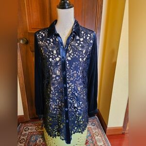 Johnny Was JADE Velvet Crocheted Lace Blouse